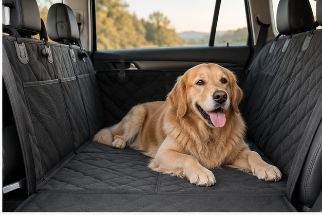 Dog resting on MAVORNE RoadNest back seat extender